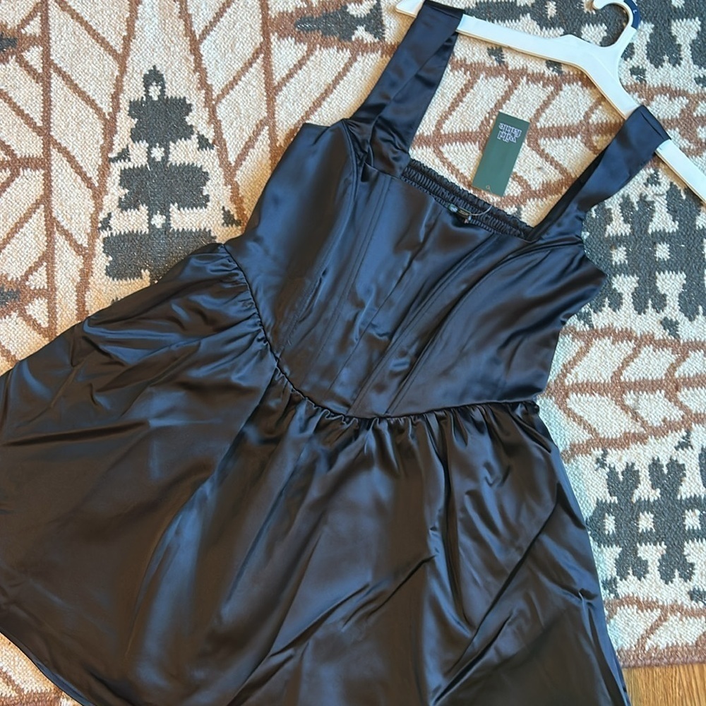 Wild Fable Black Fit & Flare Landscape satin Mini Dress large women’s new w tag